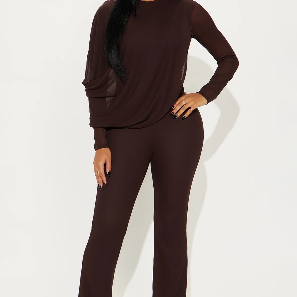 Brown Two-Piece Long Sleeve Jumpsuit